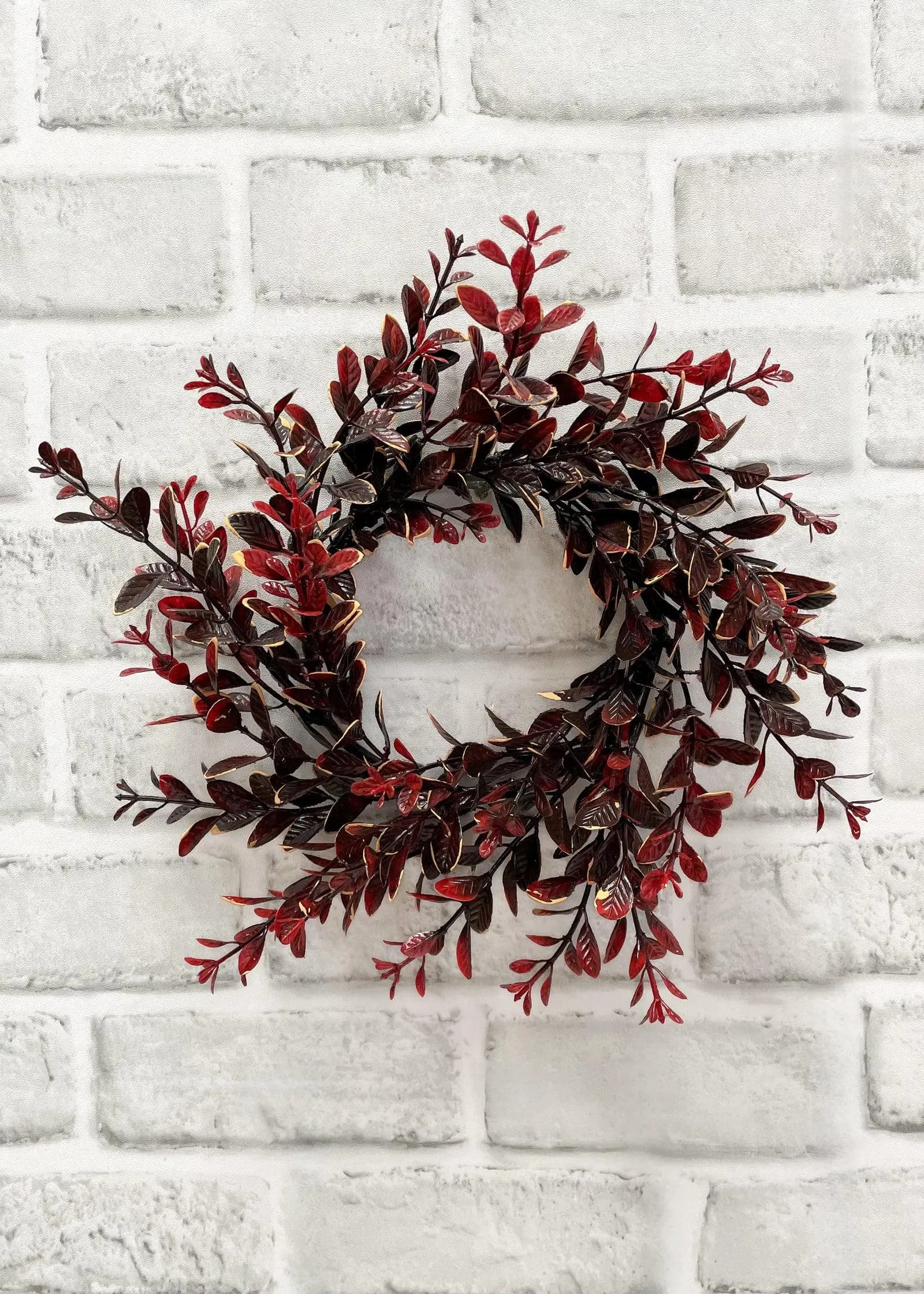 8" Burgundy Euonymus Candle Ring/Wreath/Floral Wedding/Greenery/Wedding Centerpieces/Home Decor/Faux Vines/Silk Vines/Garlands