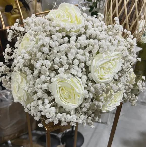 15" Ivory Rose with Baby Breath Arrangement Wedding decoration Silk Rose arrangement Faux Flowers/Mutiple sizes/Aisle decor/ Centerpiece