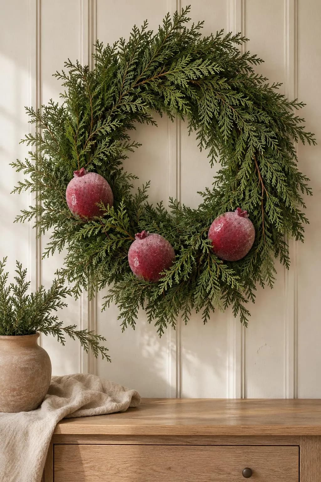 Sugared Pomegranate Picks 4 Inch Set of 3 | Faux Fruit Stems for Christmas Wreaths | Burgundy Holiday Centerpiece Decor