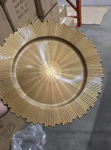 12.5" Gold Charger Plate Striped With Stripe Plastic/Wedding Decor/Home/Dinner Party/Antique Theme/Antique Theme/Gatsby Theme/Dining Decor