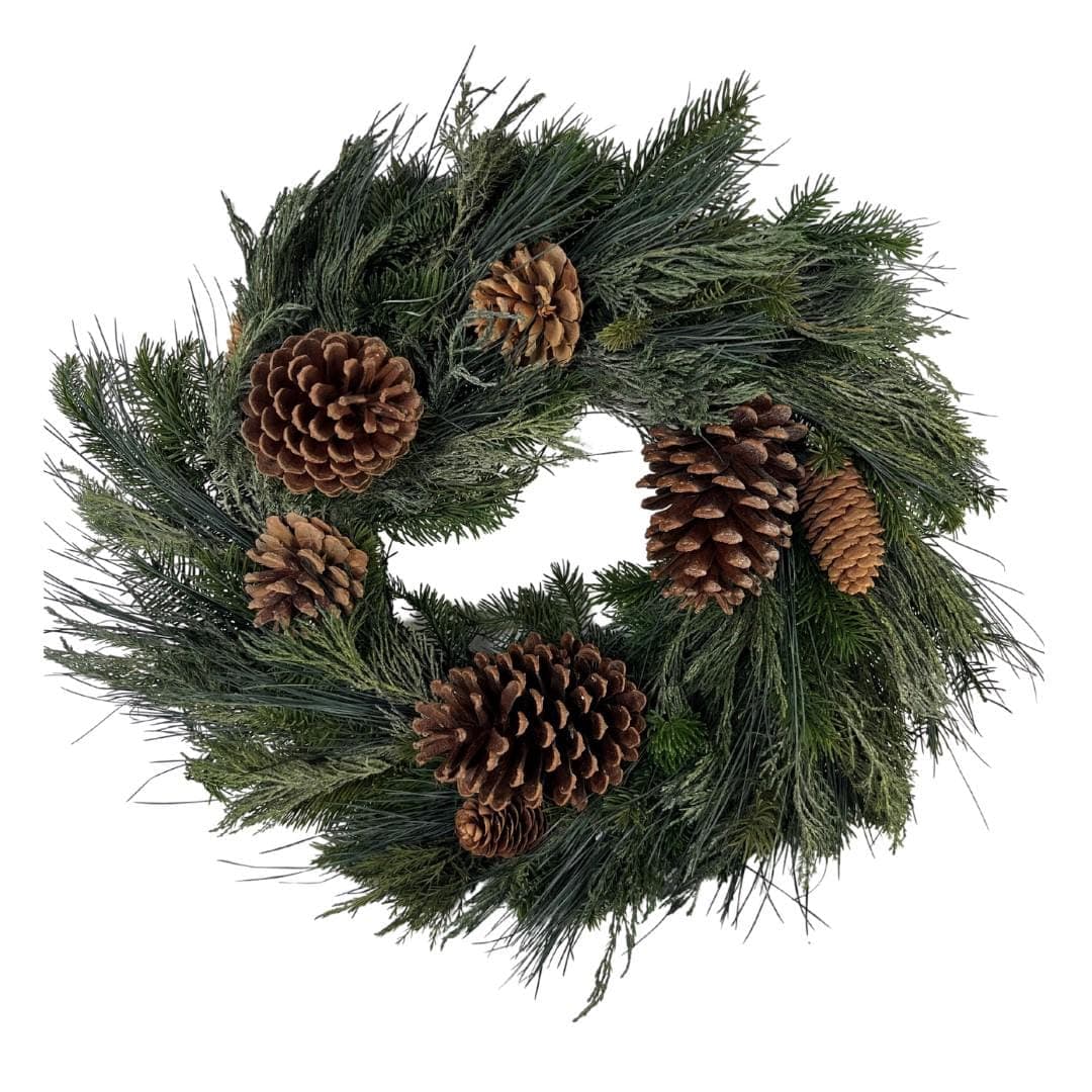 22" Preserved Spruce/Cedar Wreath W/Cone/Holiday/greenery/Green Wreath/Natural Looking Wreath/Outdoor Wreath/Green Outdoor Wreath/Green