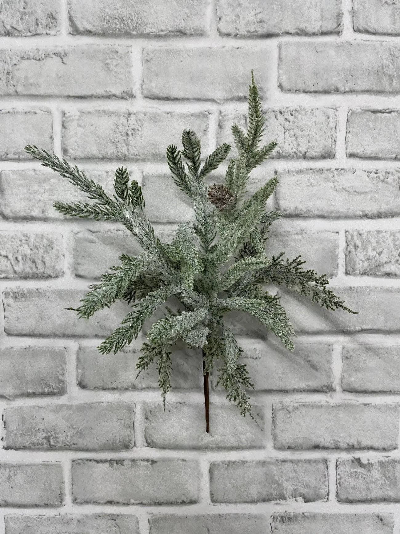 14"Fresh Touch Snowy Pine Pick, Faux Frosted Pine Stem, Realistic Winter Greenery for Christmas Wreath, Holiday Floral Design Flocked Branch