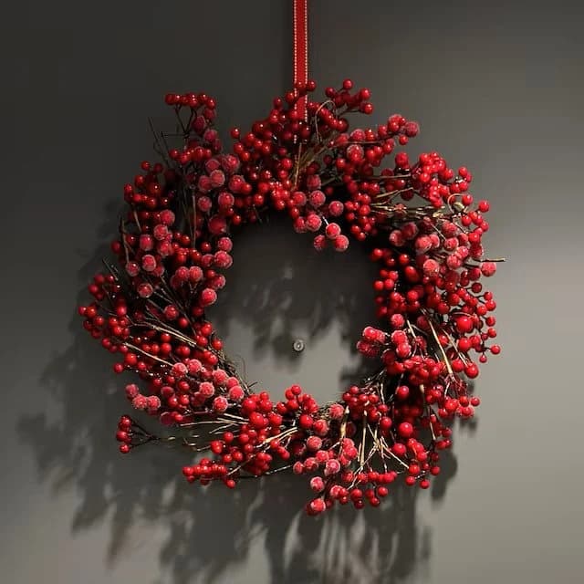 16" Frosted Red Berry Wreath/Fall Wreath/Natural Wreath/Outdoor Wreath/Green Outdoor Wreath/Green Leaf/Autumn Wreath/Artificial Fall Wreath