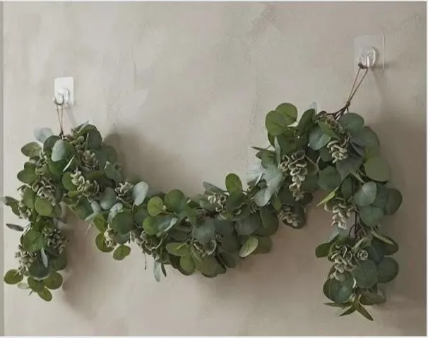 6.5 ft Double Eucalyptus Garland–Extra Full Faux Greenery Garland, Artificial Silver Dollar and Seeded Eucalyptus Vine for Weddings, Mantels