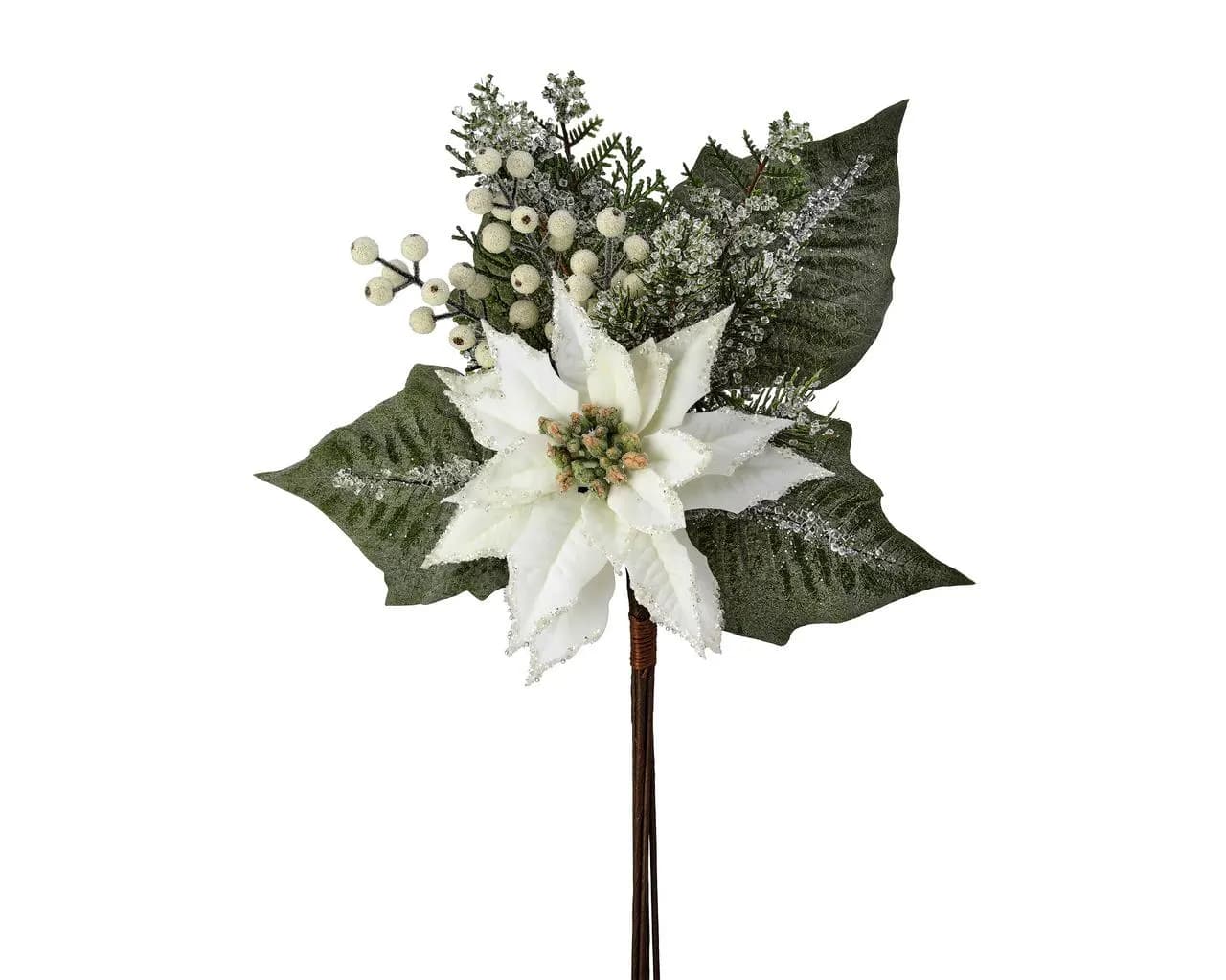 20" White, Green, Velvet Berry Pine Cone Poinsettia/Holiday Decor/Christmas Decorations/Poinsettia Picks/Poinsettia Flowers/Poinsettia Plant