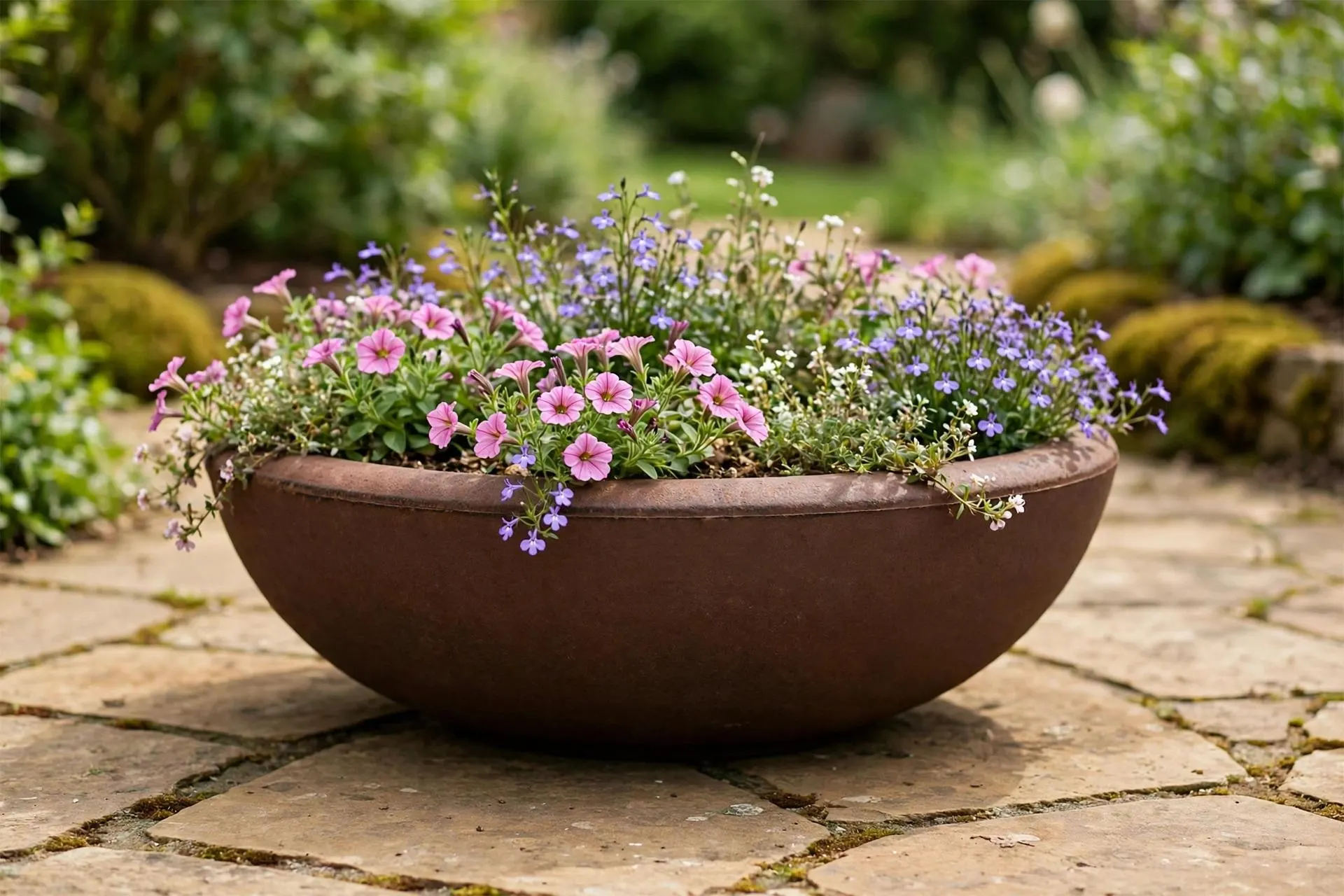 Eco Plastic Lip Bowl Rust 21x7.7 Inch | Large Shallow Bowl Planter | Garden Centrepiece