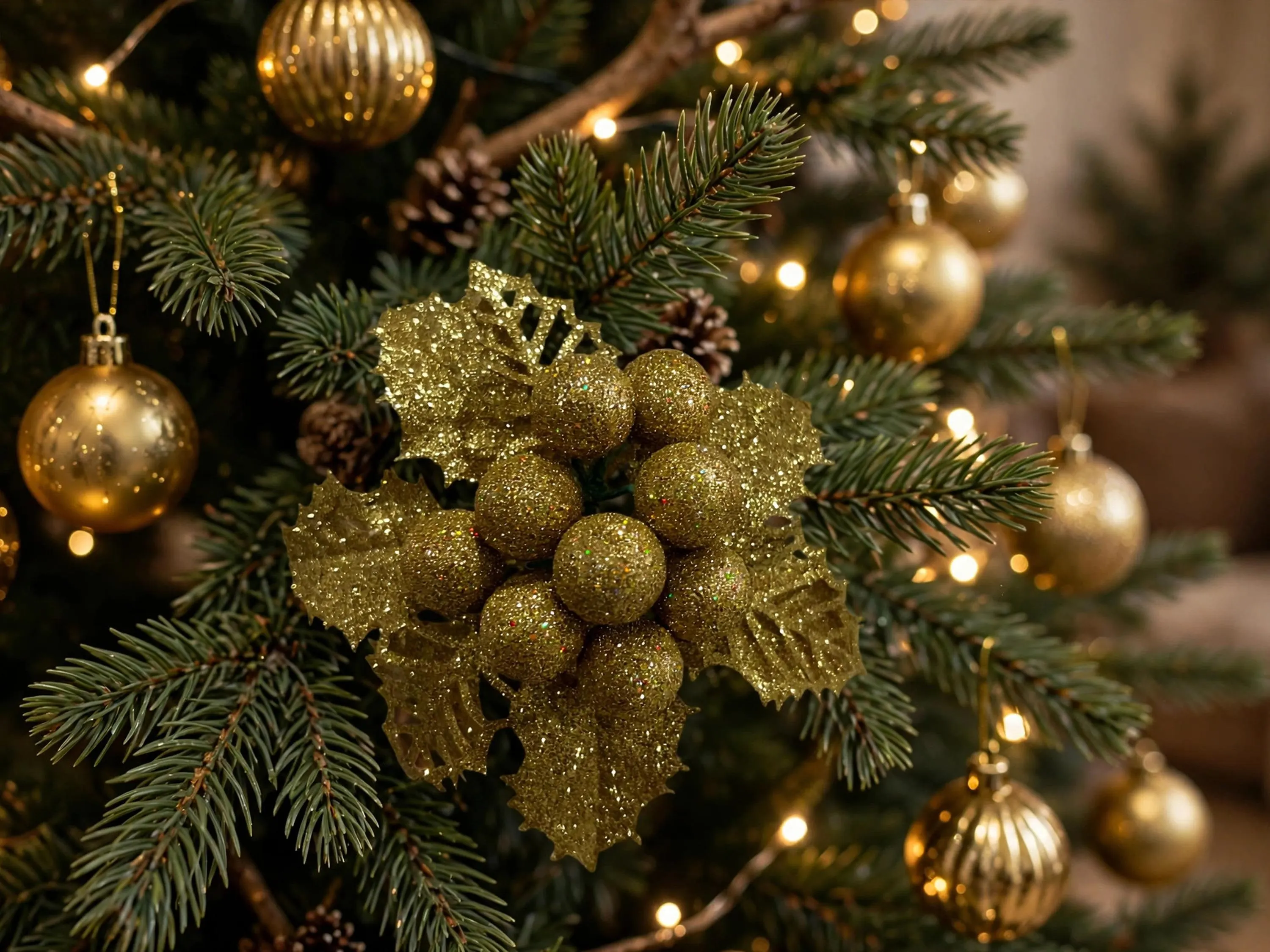 10 In Glitter Ball Spray Pick Silver Gold, Sparkly Christmas Tree Floral Pick, Holiday Glitter Stem