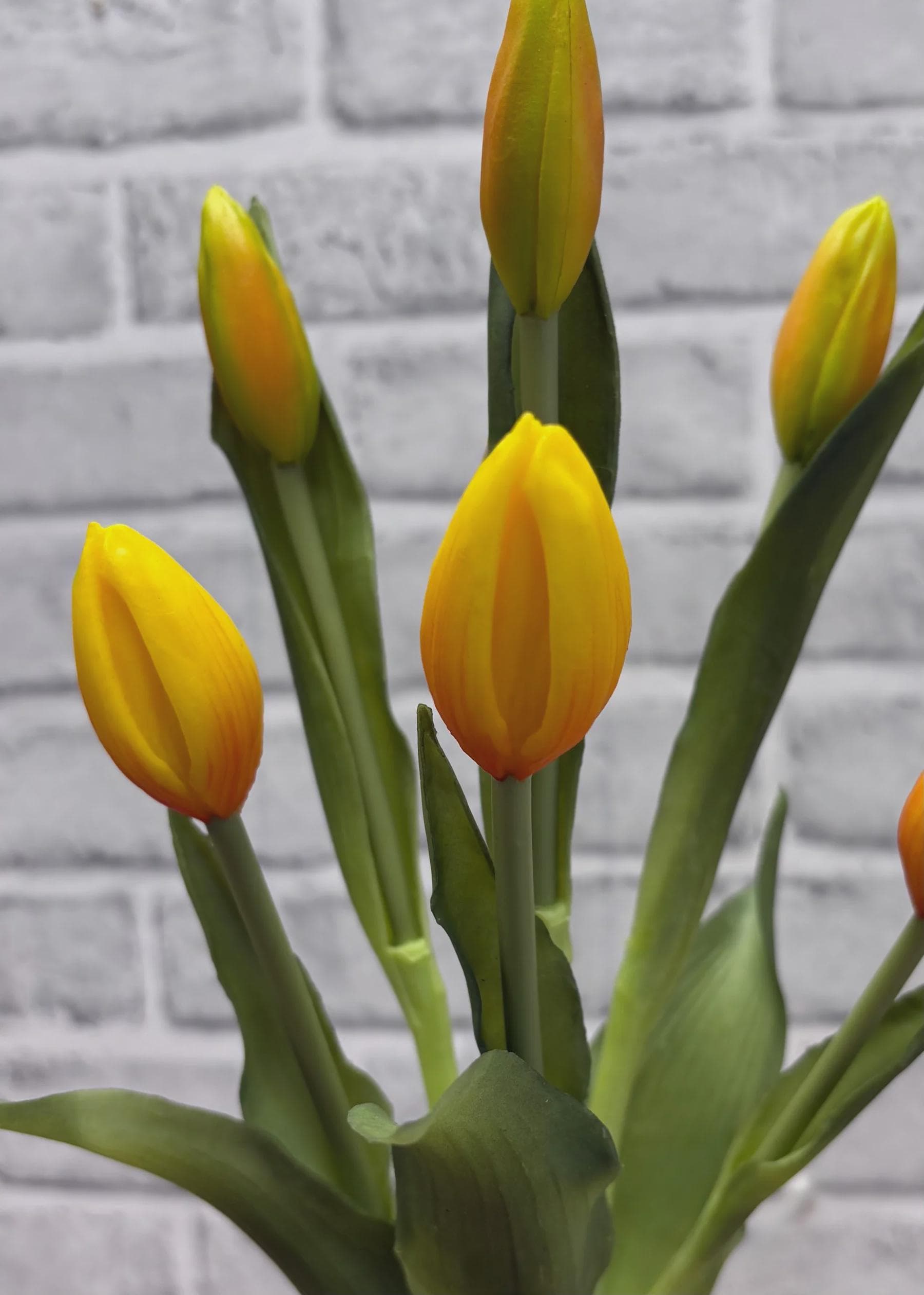 18.5" Yellow Tulip Bud Bundle (6 Buds) –Fresh Touch Faux Yellow Tulip Pick, Lifelike Artificial Spring Tulips for Vases, Easter & Home Decor