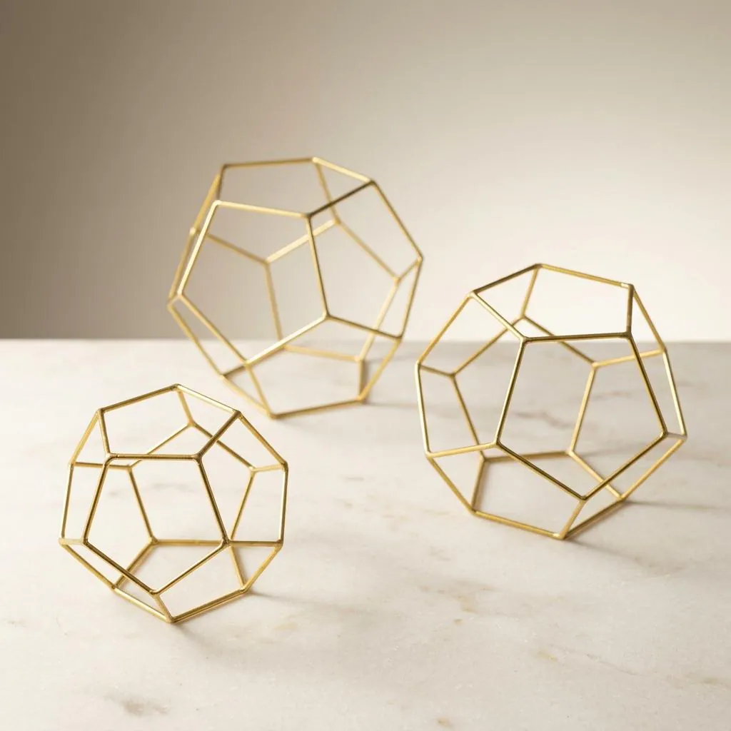 Gold Geometric Centerpiece Wire Terrarium, Modern Metallic Sphere Orb Table Decor, Triangle Hanging Planter Frame for Wedding Reception DIY