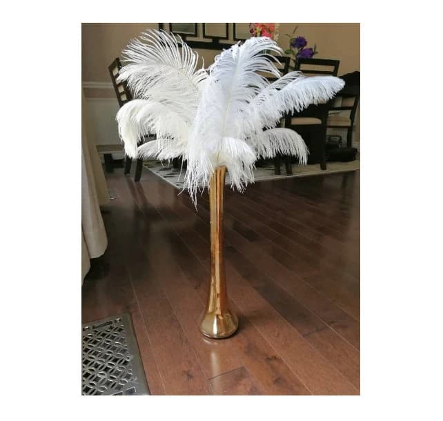 Gold 16" Tall Ostrich Feather Centerpiece Kits with Round Eiffel Tower Vase