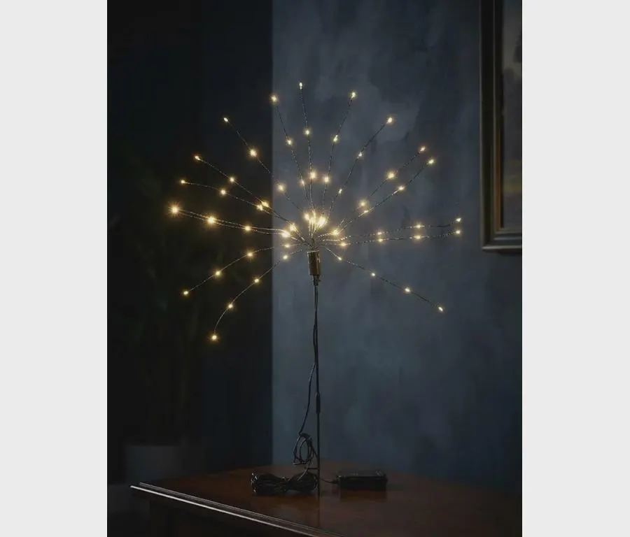 64 LED Starburst Garden Stake Light, Battery Operated Warm Yellow Fairy Lights, Black Yard Path Stake, Outdoor Holiday & Landscape Decor
