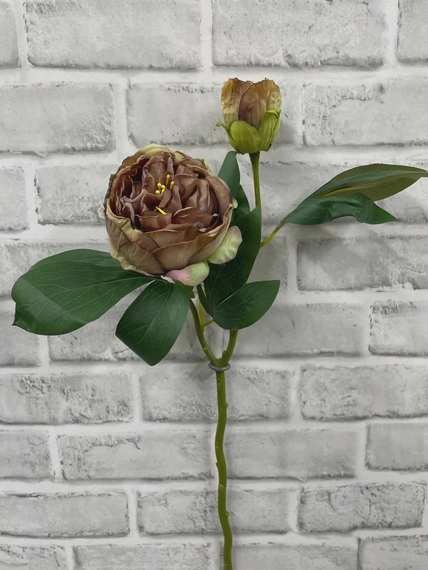 18" Rose Dried Look Closed British Peony Stem - Faux Silk Flower Bud, Neutral Fall Vase Filler, Boho Wedding Centerpiece Floral Supply