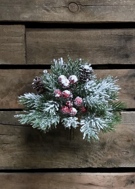 8" Artificial Snow Pine & Berries Mixed Bundle/Holiday Decor/Christmas Decorations/Poinsettia Picks/Poinsettia Flowers/Poinsettia Plant