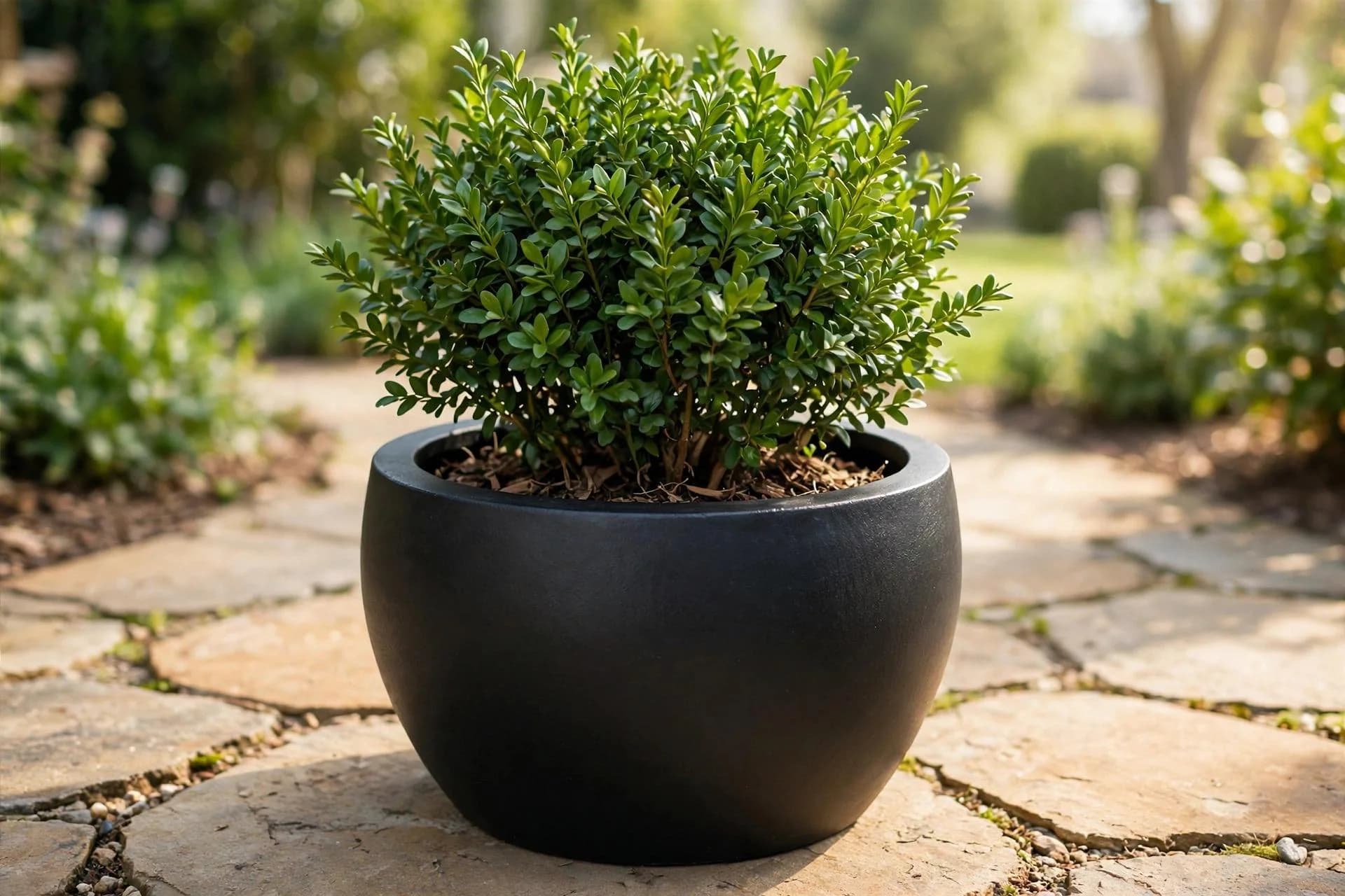 Ficonstone Round Pot Black 16.8x11.2 Inch | Rounded Bowl Planter Thick Rim | Garden Pot
