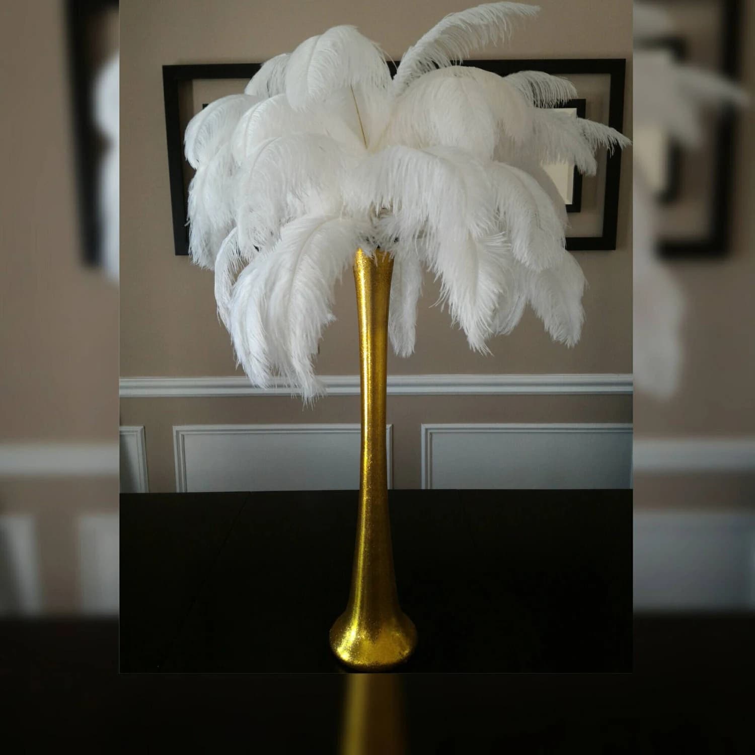 Gold Ostrich Feather Centerpiece Kits with 24" Gold Glitter Sparkle Eiffel Tower Vase