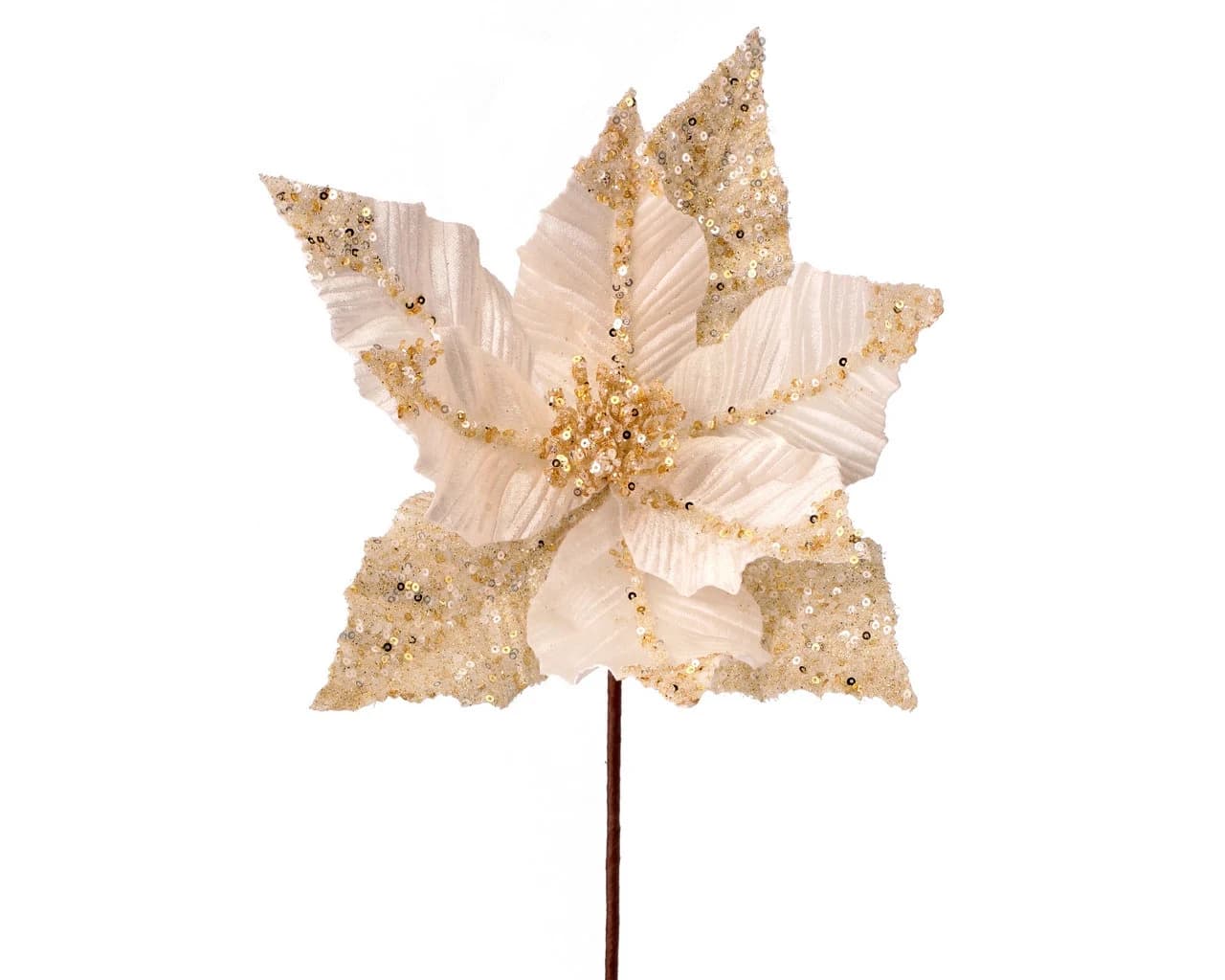 24" Ivory & Gold Velvet Glitter Poinsettia/Holiday Decor/Christmas Decorations/Poinsettia Flowers/Christmas Season Decor