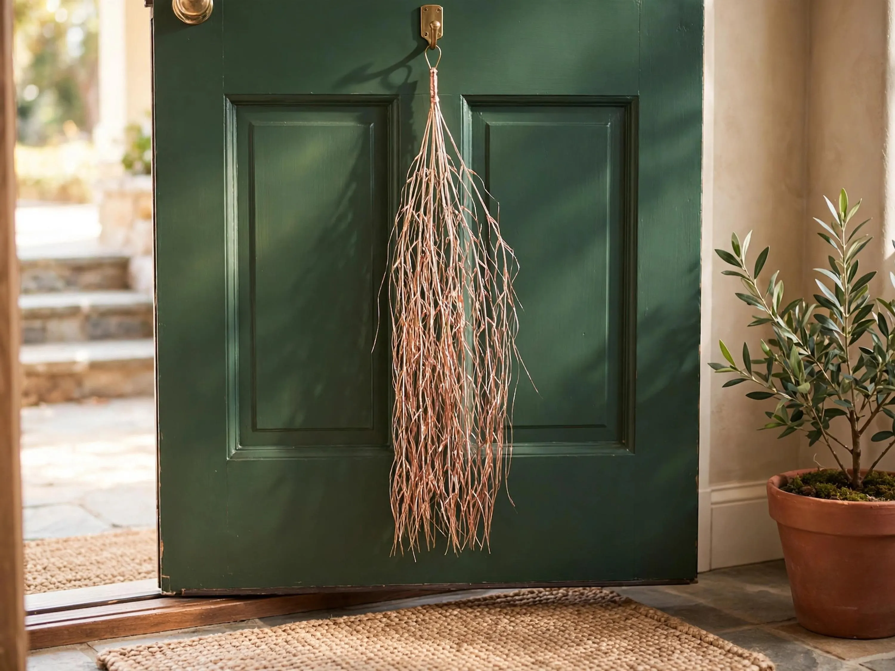 32 In Gold Brush Vine Hanging Decoration, Metallic Gold Vine Christmas Decor, Gold Door Wall Hanging Holiday Accent