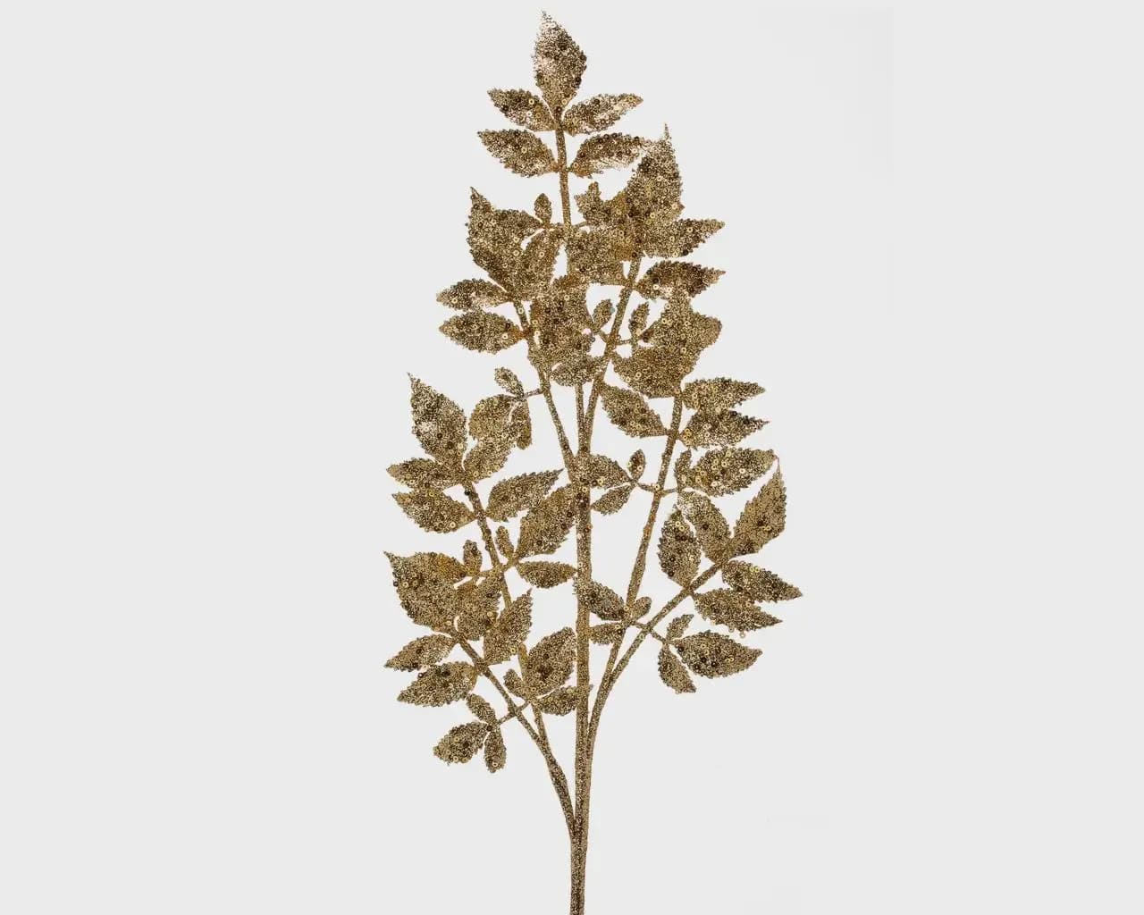 28" Gold Glitter Leaf Spray - Artificial Christmas Tree Pick, Shimmering Leaf Branch, Holiday Wreath & Vase Filler, Winter Wedding Decor