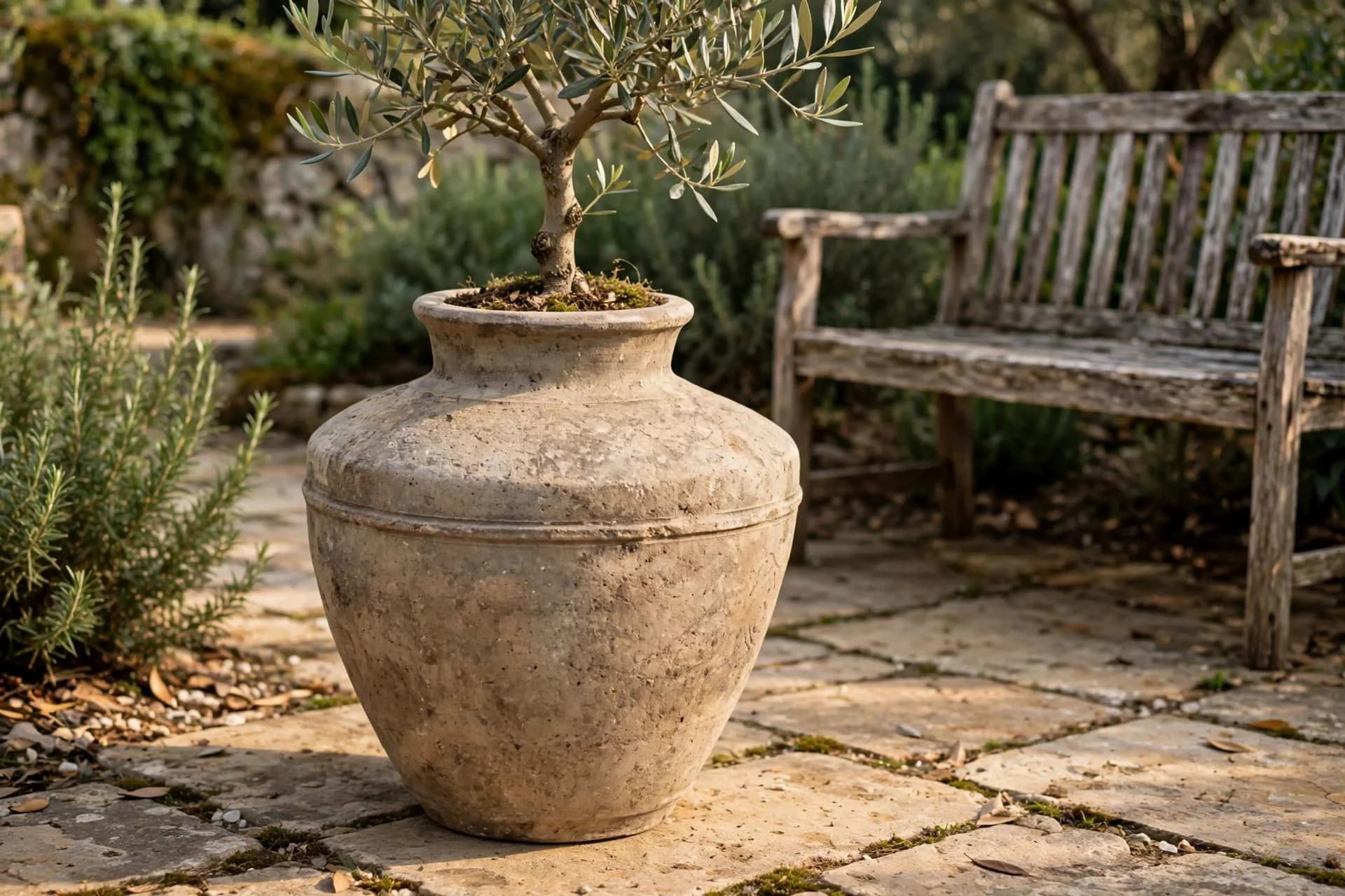 Terra Roman Vase Terracotta Sand 18x20.5 Inch | Large Rustic Stone-Look Jar Planter | Mediterranean Garden Decor