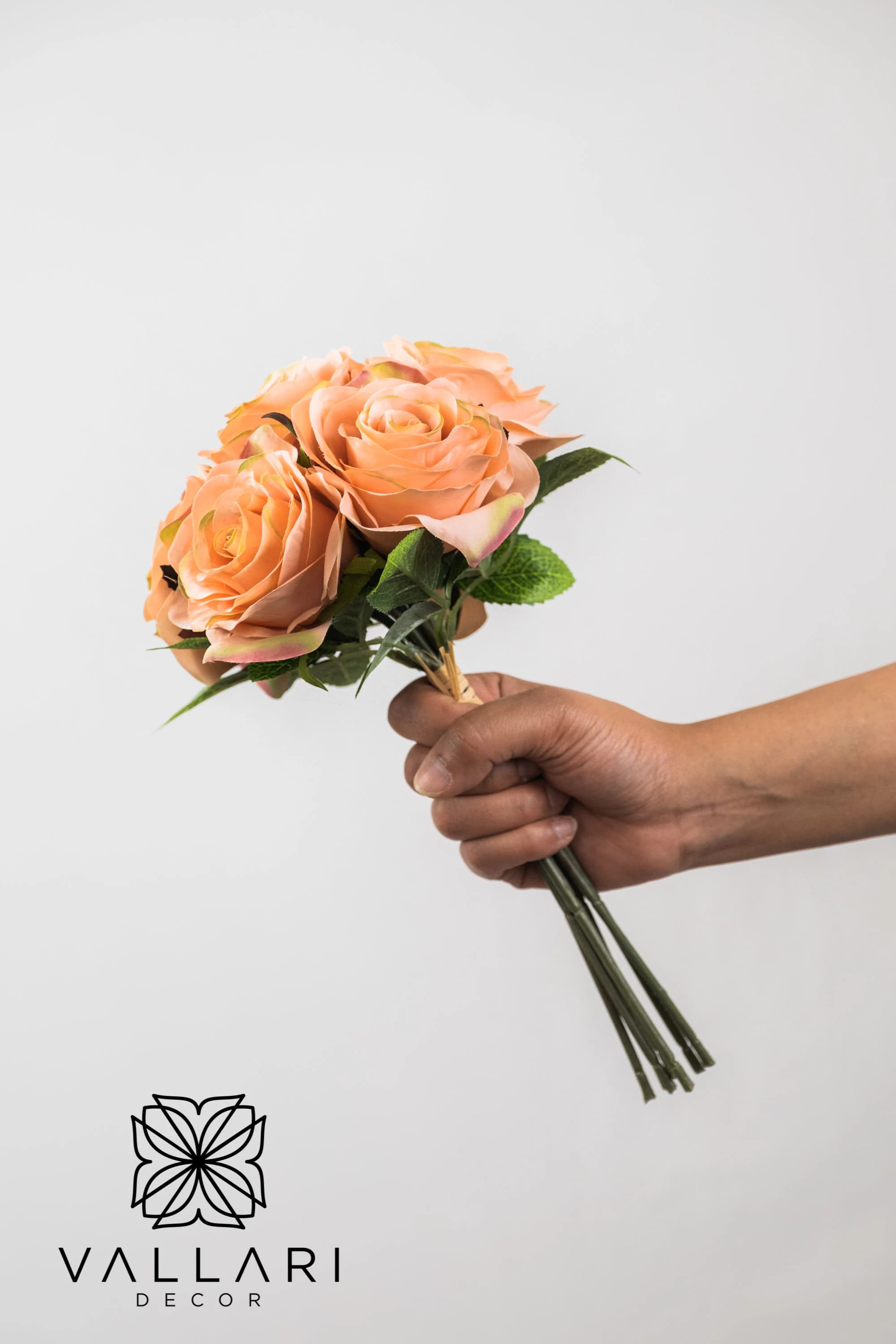 7 Peach Rose Bouquet/Floral Sprays/ Wedding Roses/ White/Greenery Bushel/ Outdoor Wedding Greenery/Centerpiece Decor/Faux Flowers/