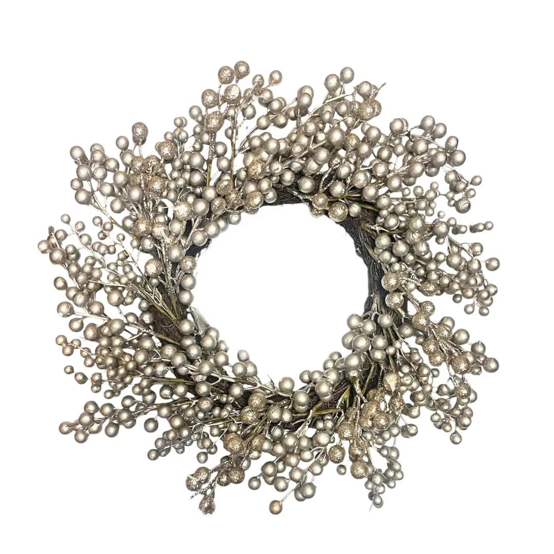 20" Platinum Berry Wreath Water/Frost Proof/Natural Wreath/Outdoor Wreath/Green Outdoor Wreath/Green Leaf/Autumn Wreath/Artificial Fall
