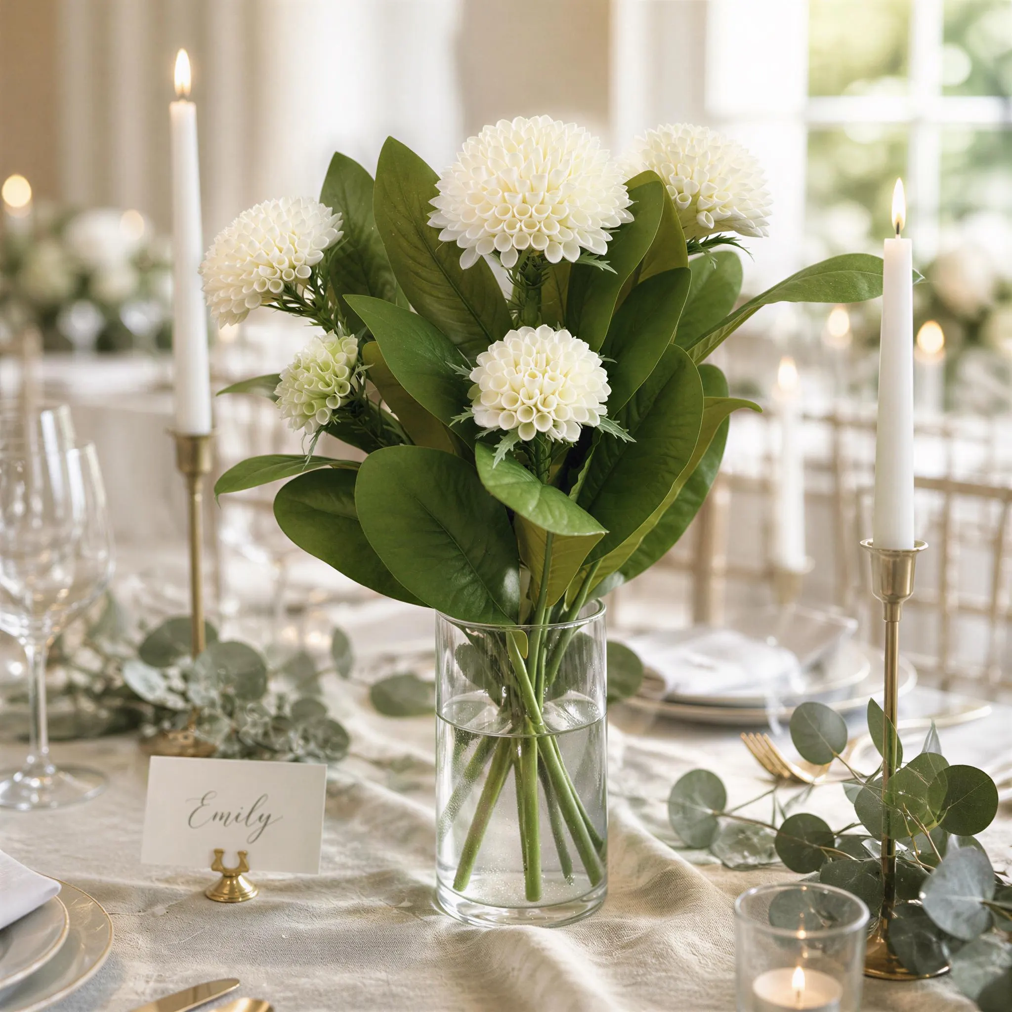 17.5in White Greenery Honeycomb Bundle - Floral Centerpiece, Romantic Wedding - Faux Silk Flowers