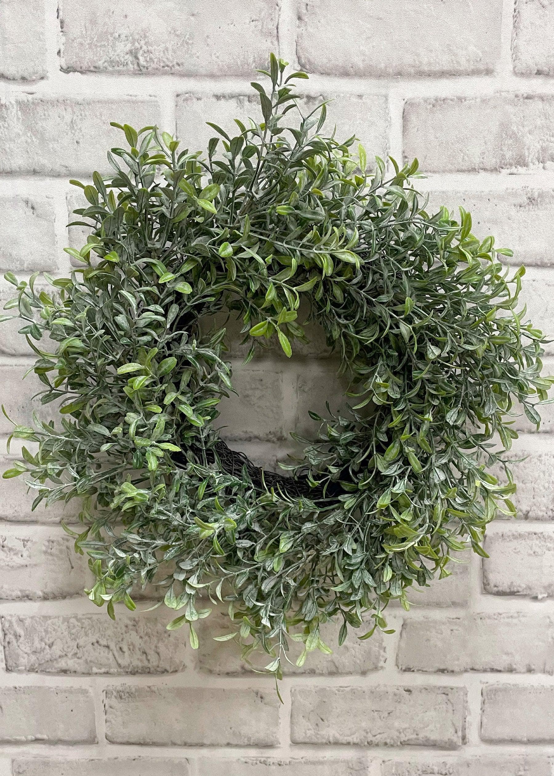 12" Dusted Mini Leaf Boxwood Wreath | Faux Greenery Wreath | Small Boxwood Wreath | Farmhouse Wall Decor | Year Round Door Wreath