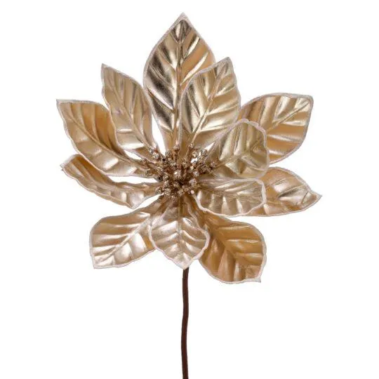 24" Champagne & White Edge Metallic Poinsettia/Holiday Decor/Christmas Decor/Poinsettia Picks/Poinsettia Flowers/Poinsettia Plants