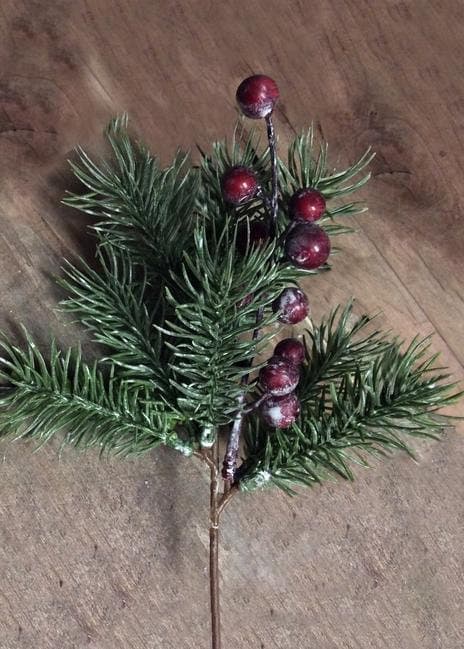 9.5" Artificial Pine and Berries Pick/Sprays/Fall Sprays/Red Berry/Faux Spray/Autumn Decor/Holiday Decor/Fall Decor/Table Decor