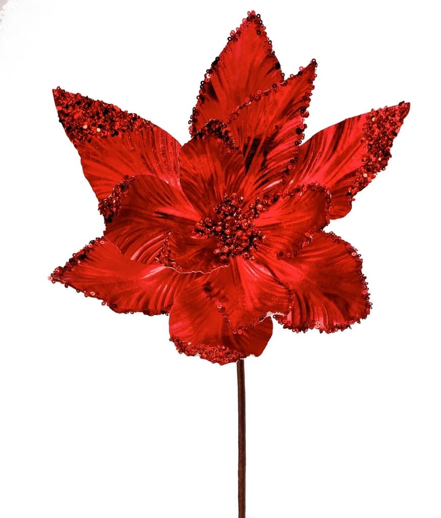 24" Red Metallic & Sequin Edge Poinsettia/Christmas Tree Ornaments/Ornaments/Tree Decorations/Xmas Decor/Xmas Tree Decor/Holiday Season