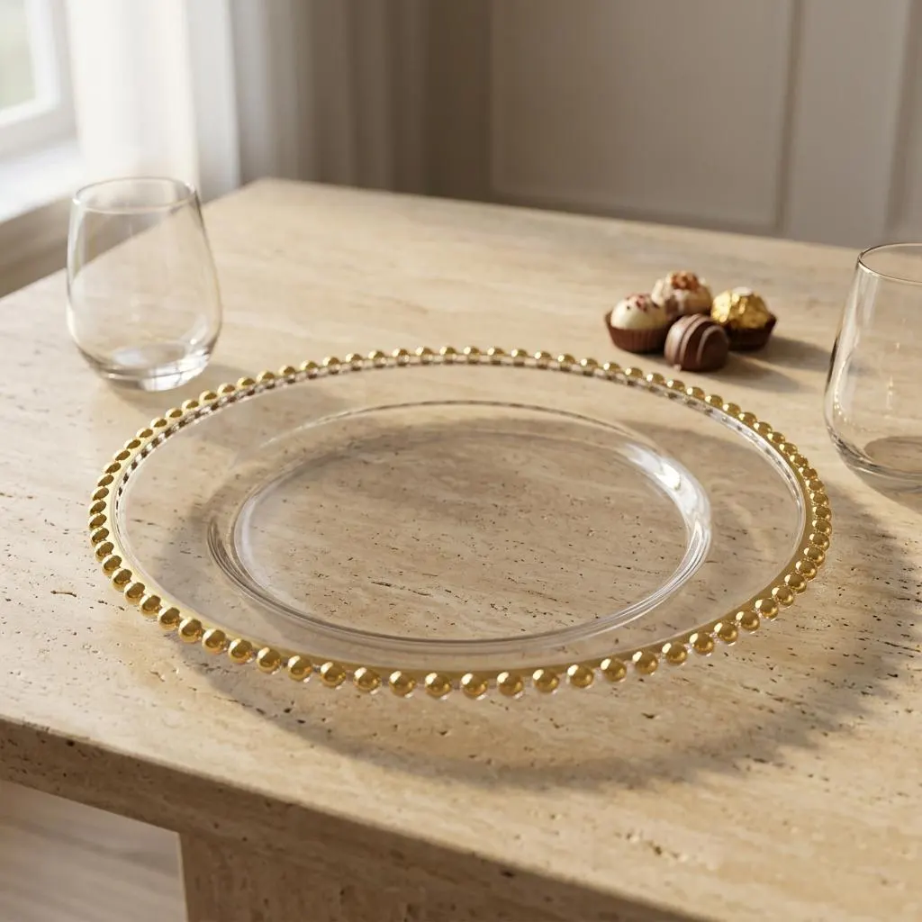 12.5" Gold Beaded Clear Charger Plate/Plates/Wedding Decor/Home Decor/Dinner Party/Antique Theme/Antique Dinner Theme/Gatsby Theme/Dining