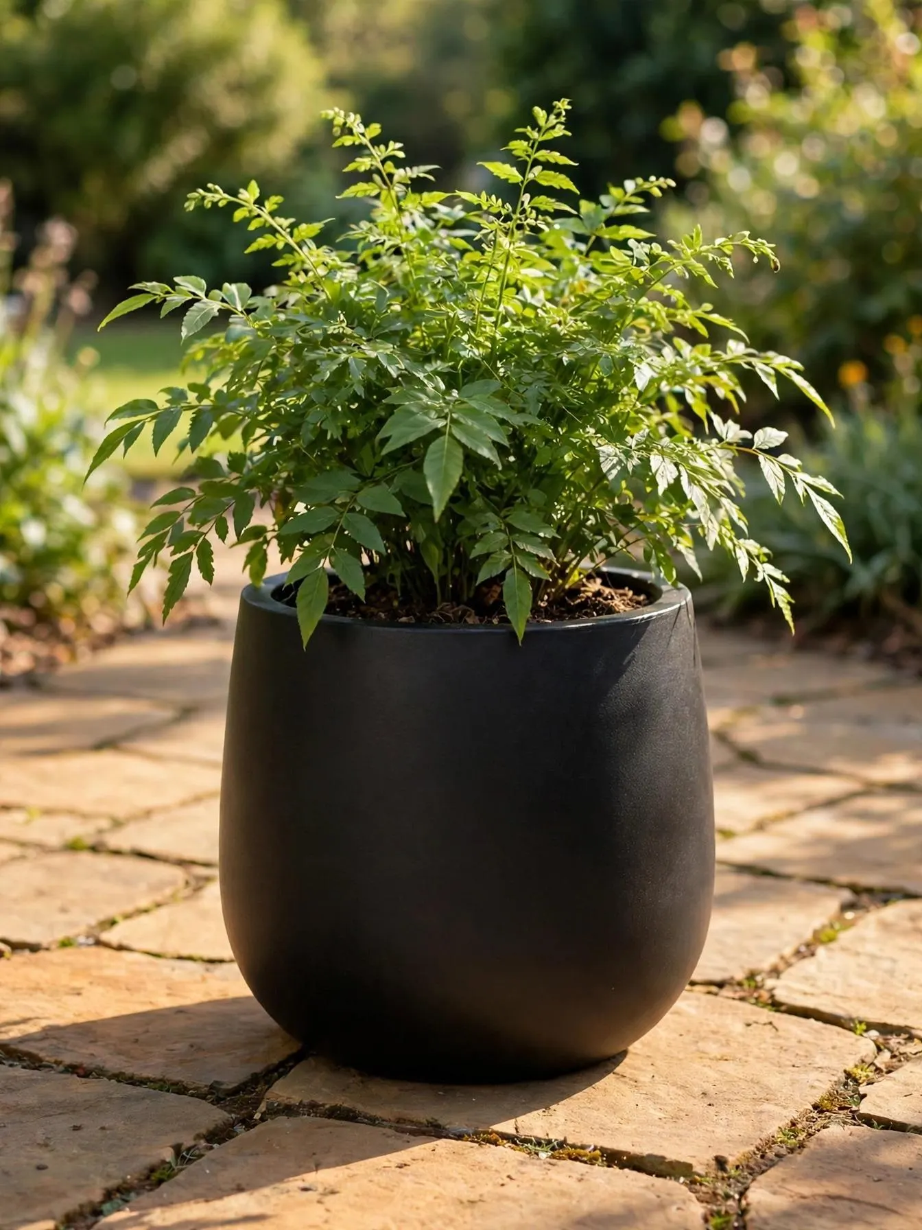 Ficonstone Barrel Pot Black 11.6x10.4 Inch | Curved Round Planter | Garden Pot