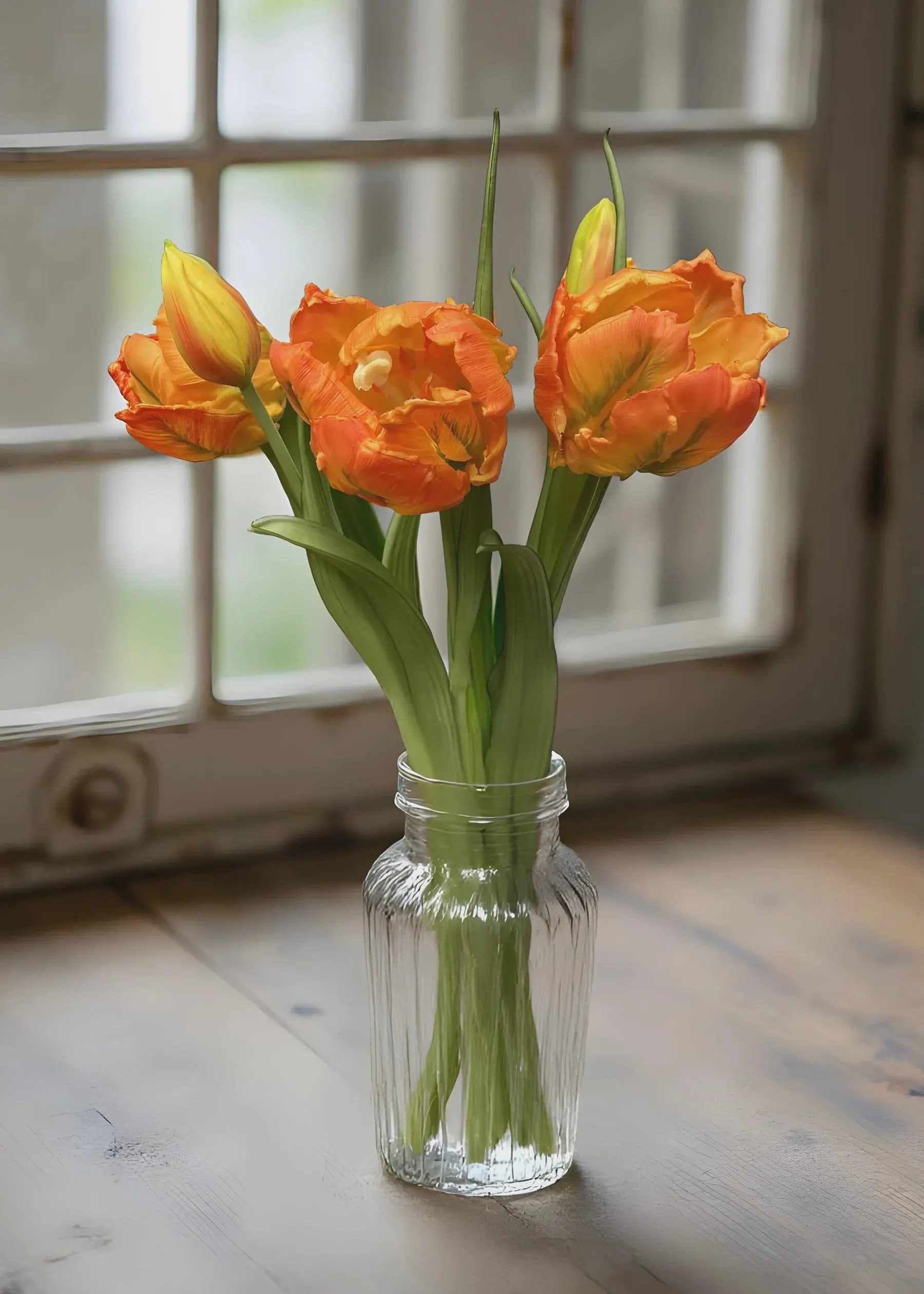 16"Fresh Touch Orange Green Tulipa Parrot Tulips Bunch/Pink Tulip/Wedding Centerpiece/Home Decor/Faux Flower/Silk Flower/Flower Bouquet