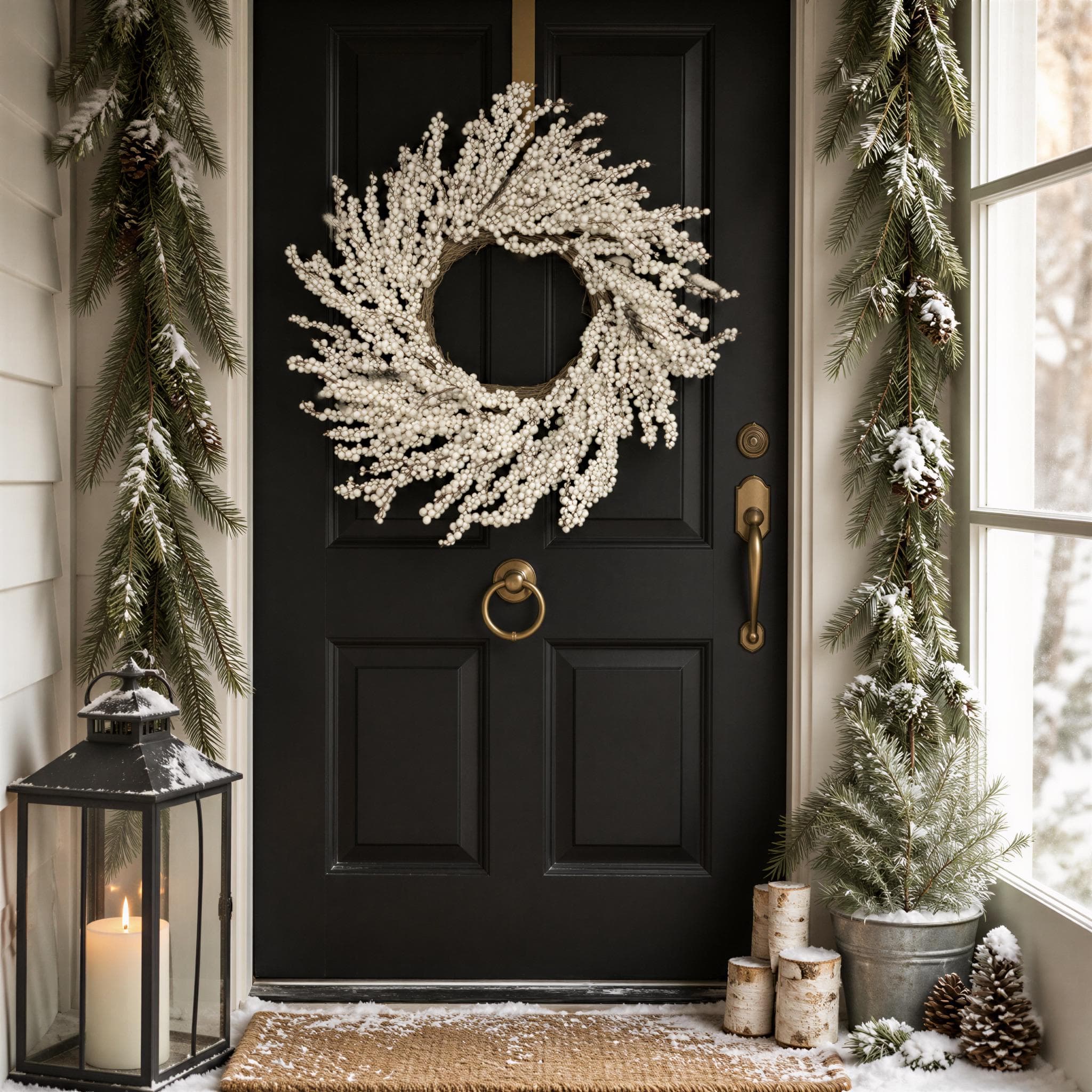 20 Inch White Glitter Berry Christmas Wreath, Snowy Holiday Door Decor, Winter Wall or Mantel Accent