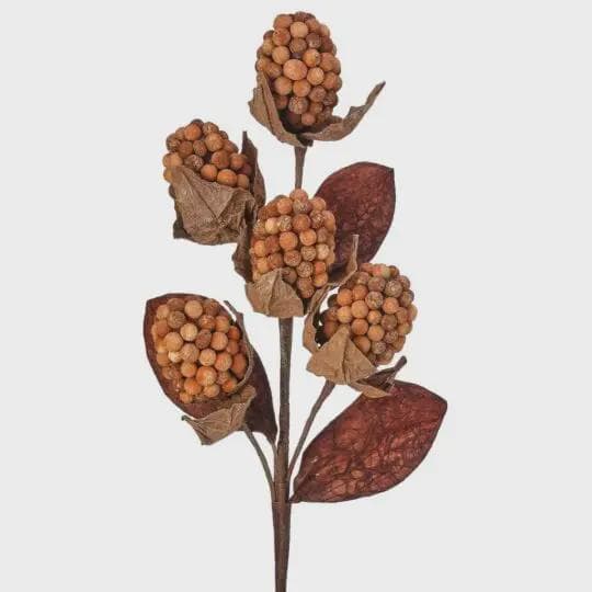 18" Brown Pod Berry Spray – Autumn Artificial Berry Stem, Faux Nutmeg Pod Pick for Thanksgiving Centerpieces, Wreaths & Fall Home Decor