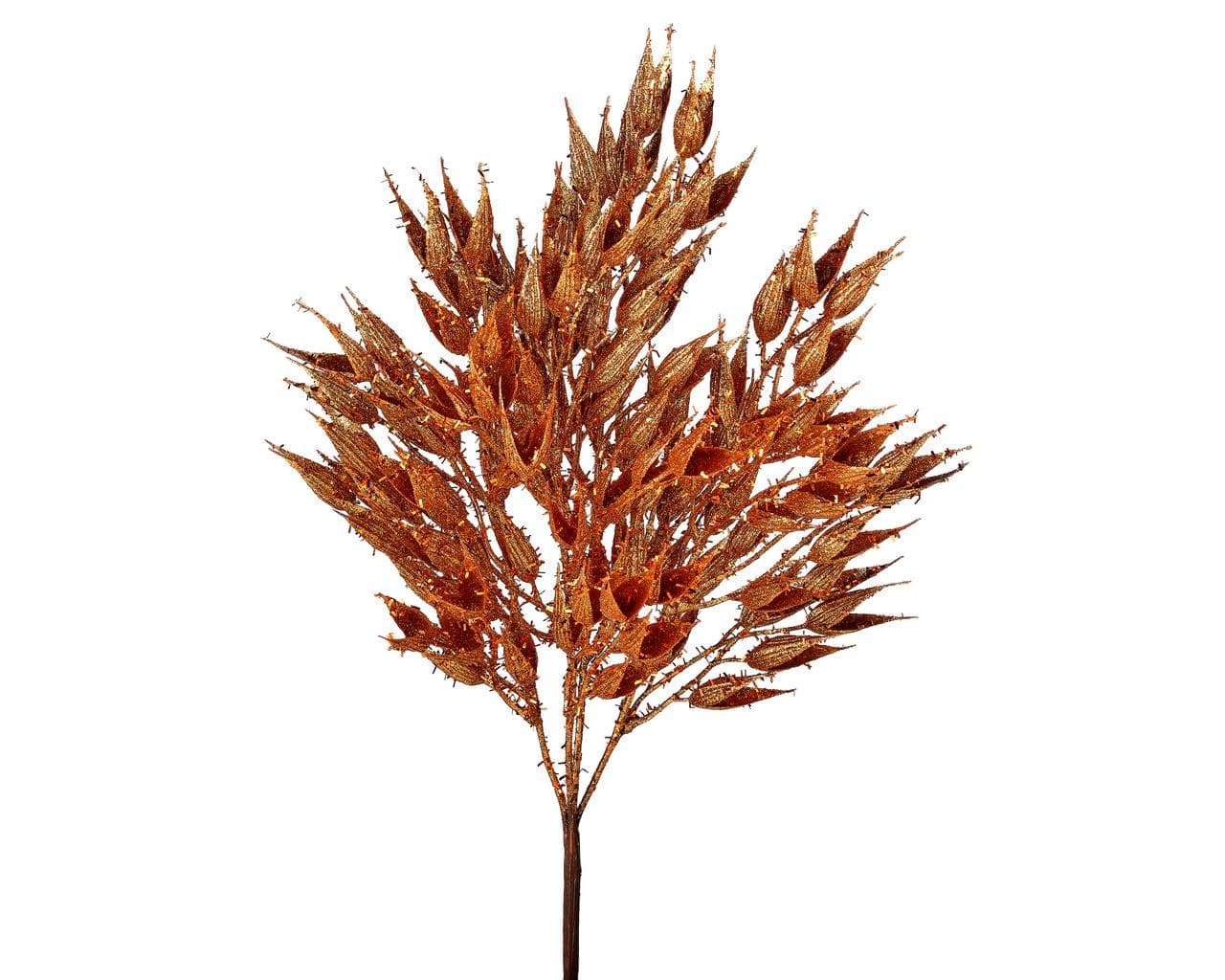 14" Copper Glitter Wild Rosehip Bush – Metallic Artificial Berry Pick, Sparkly Fall & Holiday Floral Accent for Wreaths and Centerpieces