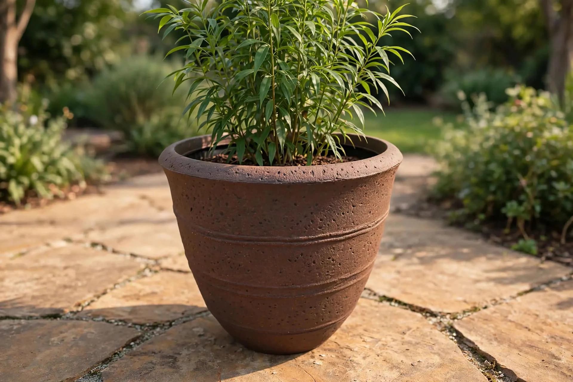 Eco Atena Planter Rust 17.5x17 Inch | Tall Tapered Stone-Look Planter | Lightweight Garden Pot
