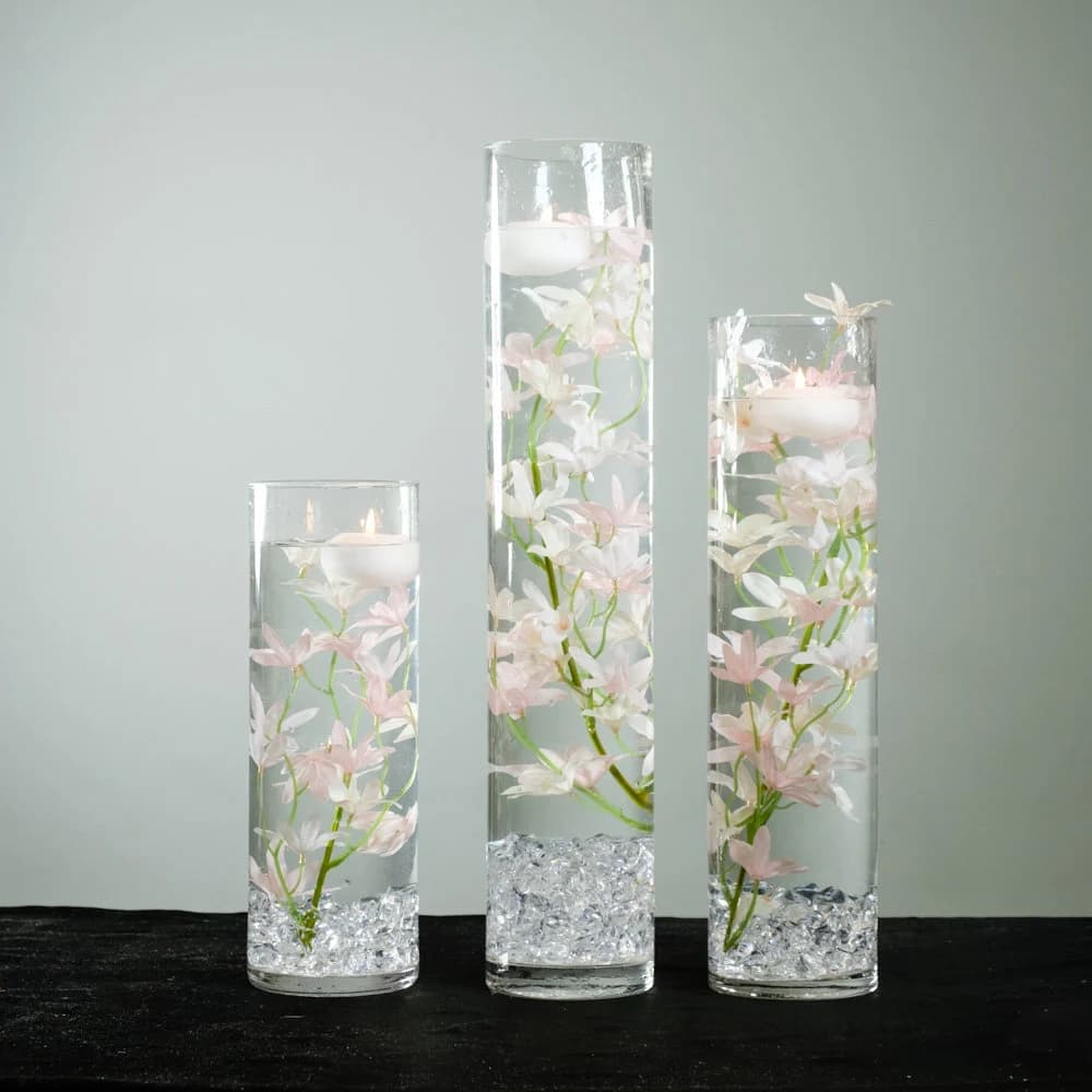Submersible Light Pink/Red/Pink/Yellow Floral Wedding Centerpiece with Floating Candles and Acrylic Crystals Kit