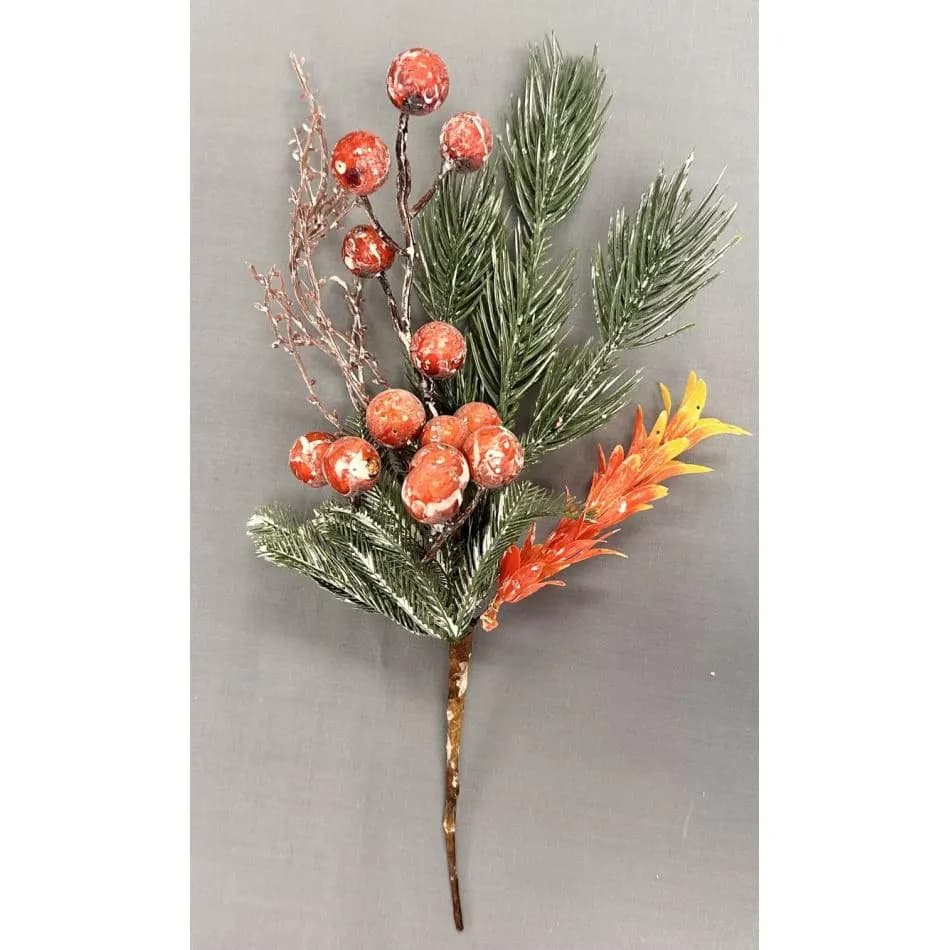 12" Orange Berry Pick, Artificial Fall Berry Stem, Faux Autumn Floral Accent, Thanksgiving Table Decor, DIY Harvest Wreath & Craft Supply