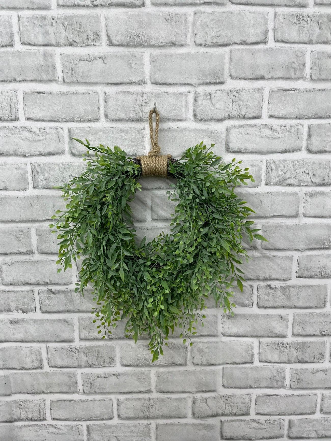 12" Faux Smilax Heart Shaped Wreath Green, Artificial Greenery Heart Garland, Romantic Wedding Chair Decor, Bridal Shower Backdrop Folia
