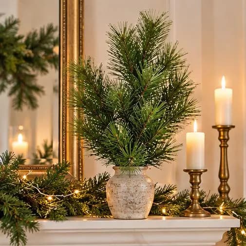 24-inch Long Needle Pine Spray for Christmas Wreaths, Garlands & Floral Arrangements, Seasonal Greenery Craft Supply
