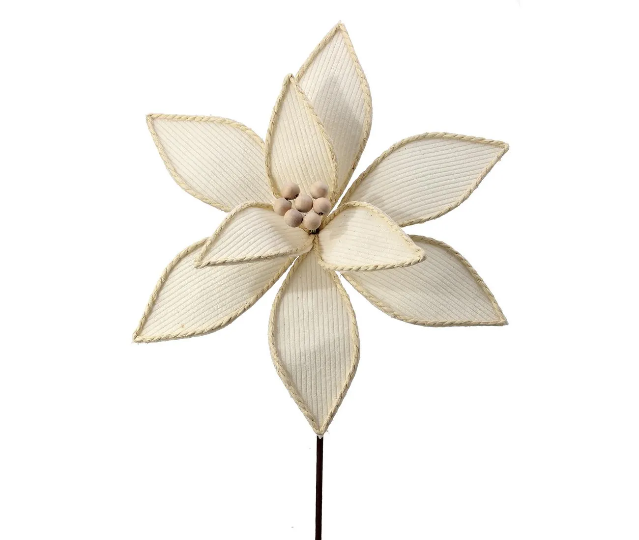 22" Cream Corduroy, Wood Bead Poinsettia/Holiday Decor/Christmas Decorations/Poinsettia Picks/Poinsettia Flowers/Poinsettia Plants