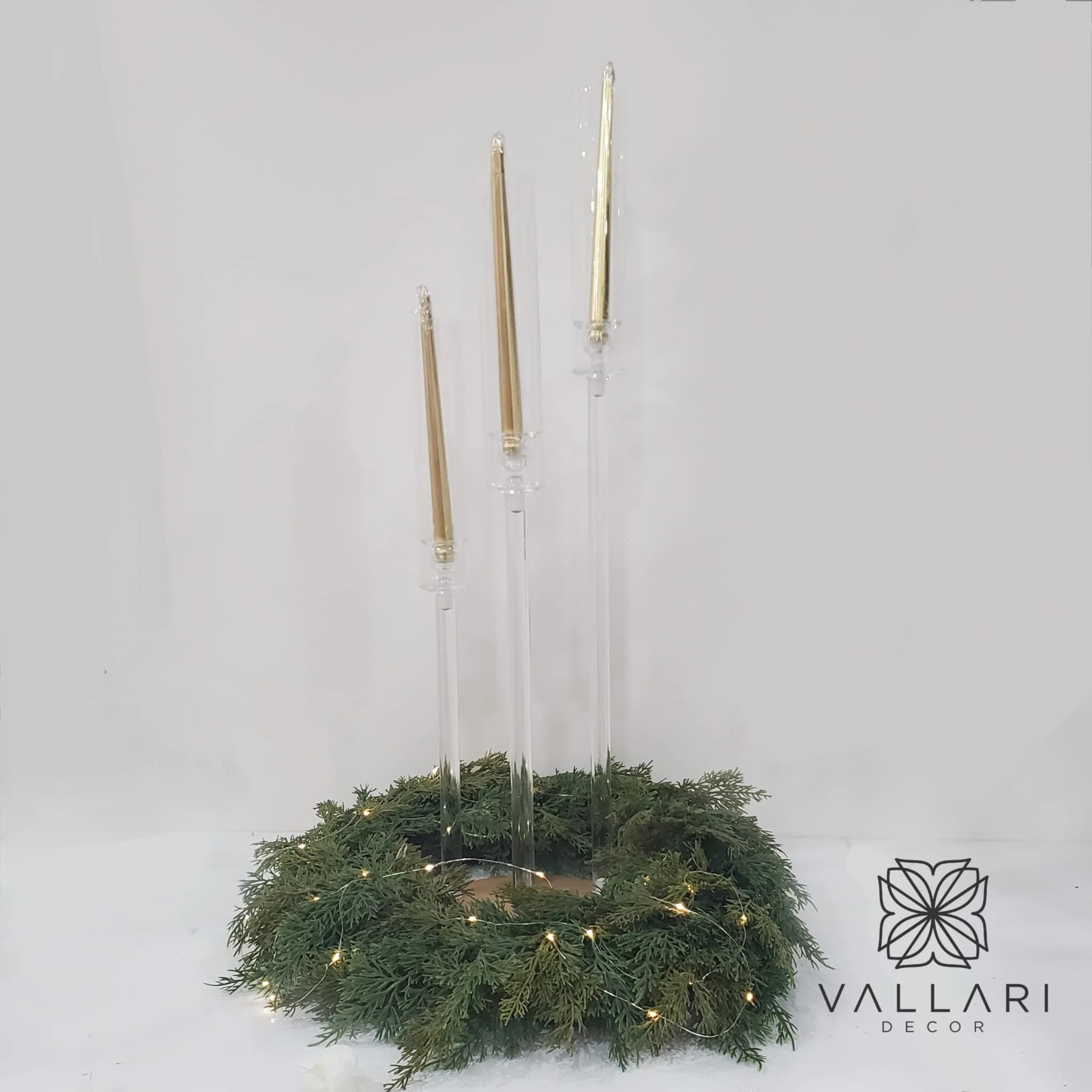 34" Acrylic Candleholder w/Glass Top & 24" Real Touch Cedar Wreath Centerpieces/Christmas Centerpiece/Cedar/Taper/Xmas/Holiday Season/winter