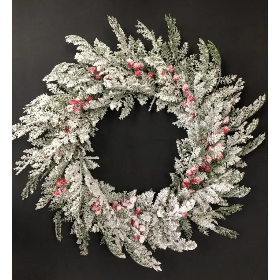22" Frosted White with Red Berries Wreath/Garlands/Wedding Centerpieces/Home Decor/Faux Vines/Silk Vines/Garlands