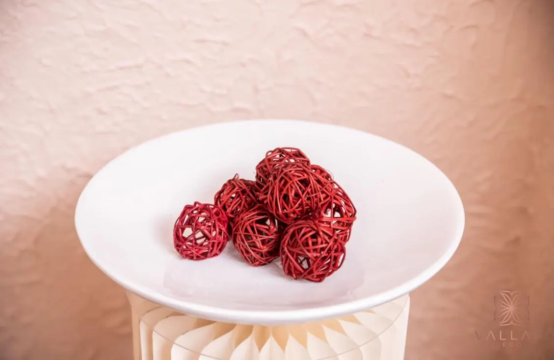 NEW Red Wicker Balls, 6 pc Decorative Balls, Rustic Decor Ideas, Rustic Bawl Filler, Wicker Decoration,  Rustic Table Decor