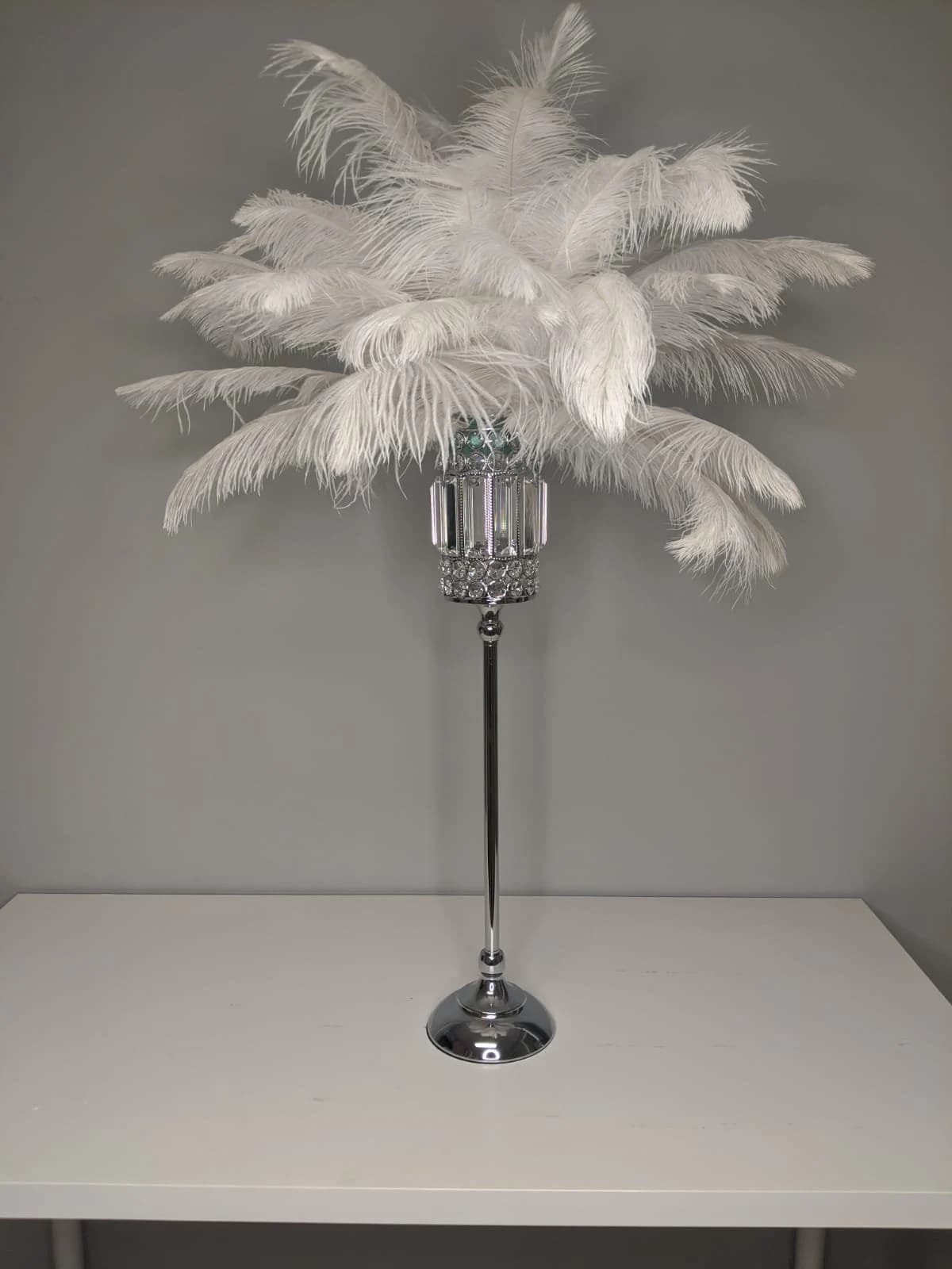 28" Rectangle Silver Stand/ Ostrich Feather Centerpiece for Great Gatsby/Wedding/Old Hollywood/Glitz and Glam themes