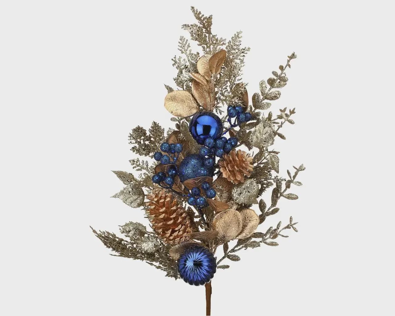 32" Champagne & Blue Glitter Leaf Spray/Sprays/Faux Spray/Wedding Decor/Holiday Decor/Table Decor/Glitter Spray/Natural Spray/DIY crafts