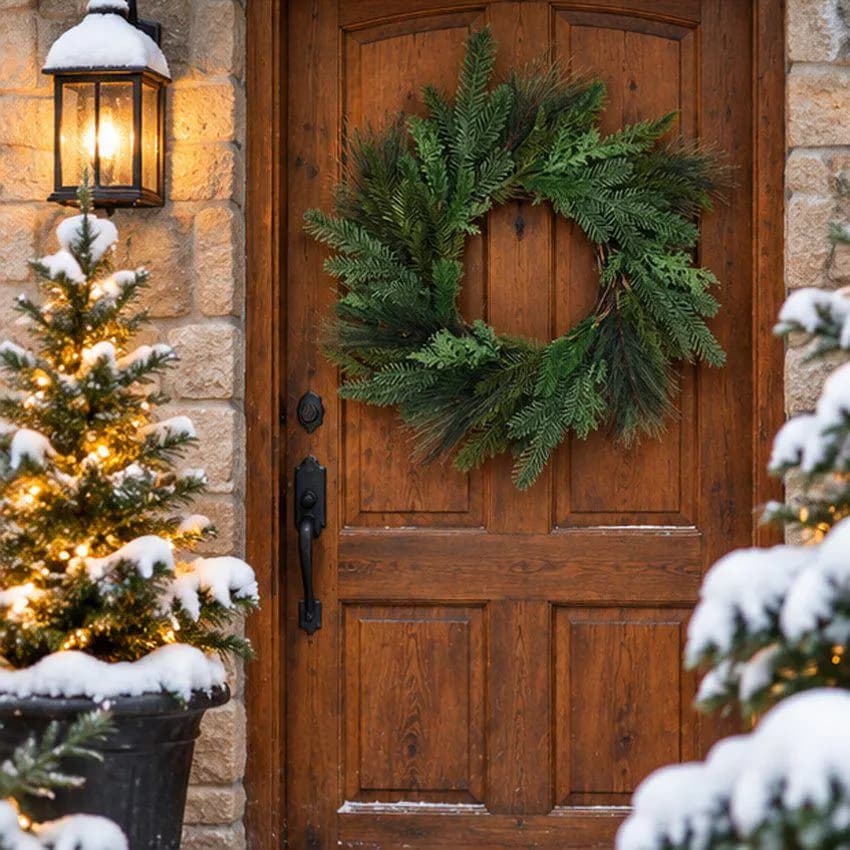 22 Inch Green Pine Christmas Wreath, Classic Evergreen Holiday Door and Wall Decor