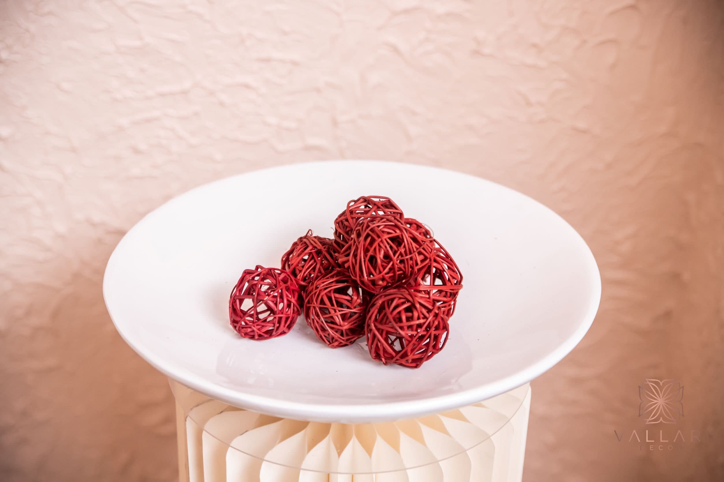 Red Wicker Balls, 8pc Decorative Balls, Rustic Decor Ideas, Rustic Bawl Filler, Wicker Decoration,  Rustic Table Decor