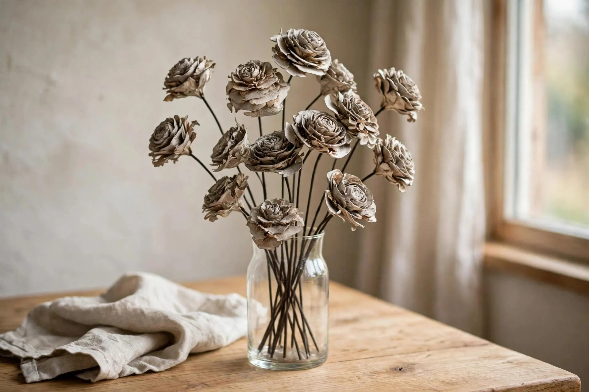 Cedar Rose White 2 Inch | 10 Stems | Dried Wood Flowers for Arrangements